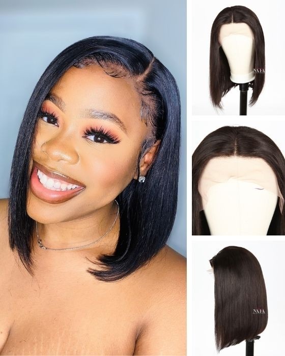 14 Inch Human Hair Asymmetrical Bob Style Wigs For Black Women ...