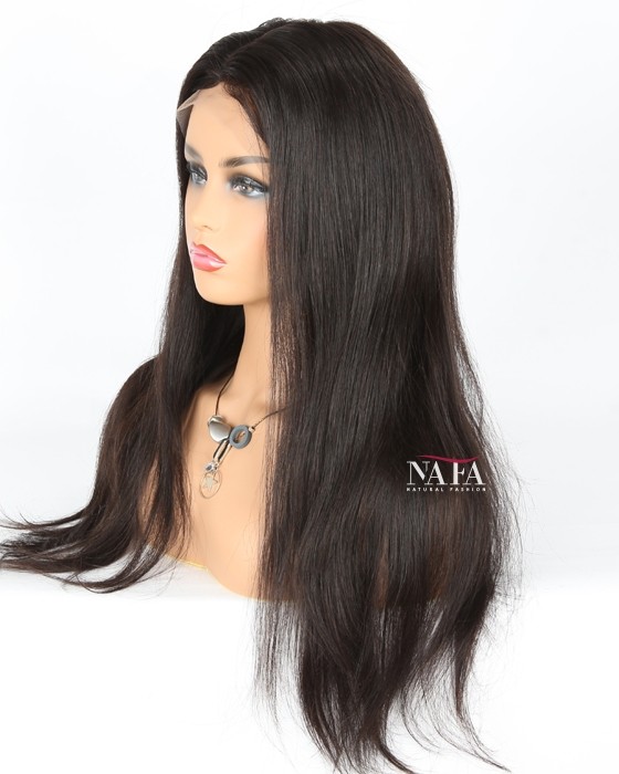 Real Hair Wigs Long Straight Black Dark Brown