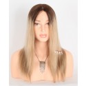 Natural Look: 14-Inch All One Medium Length Ombre Brown Roots to Blonde Hair Wig