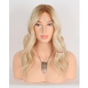 Bold Contrast with Natural Elegance: 14-Inch Slight Wave Skunk Stripe Blonde Ombre Wavy Wig