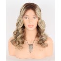 Timeless Look: 16-Inch Ash Blonde Hair With Brown Lowlights Ombre Human Hair Wig