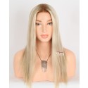 Realistic and Salon-inspired Look: 16-Inch Brown Roots Blonde Lace Front Human Hair Wig