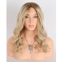 Sunlit Harmony: 18 Inch Blonde Human Hair with Brown Roots Glueless Beach Wave Wig