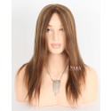 Radiant Transformation: 14 Inch Chestnut Light Brown Human Hair Wig With Blonde Highlights