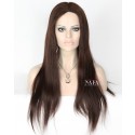 Timeless Elegance: 20-Inch Long Dark Brown Straight Silk Base Human Hair Wig