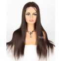 Experience Ultimate Comfort and Realism with Long Straight Silk Top Base Full Lace Wigs featuring Hidden Knots