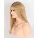 Natural Elegance: 16 Inch Blonde Ombre Straight Human Hair Female Wig for Hair Loss