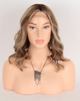 12-Inch All One Length Slight Wave Wavy Silk Top Ombre Human Hair Wig