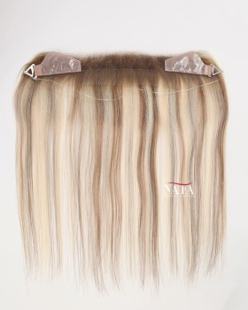12-Inch Brown Hair with Blonde Highlight Hairline Wig Topper for Thinning Hairline