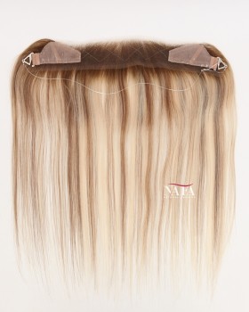 12-Inch Brown Hair with Blonde Highlight Hairline Wig Topper for Thinning Hairline