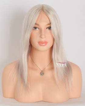 12-Inch Short Platinum Grey Human Hair Wig for Women