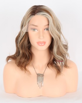 12-Inch Shoulder Length Wavy Front Lace Wigs for Young Women 