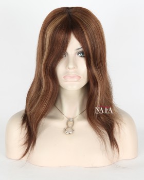 12-Inch Straight Human Hair Highlight Brown Wig