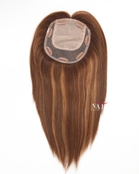 12 All One Length Brunette Brown Silk Base Female Hair Topper 