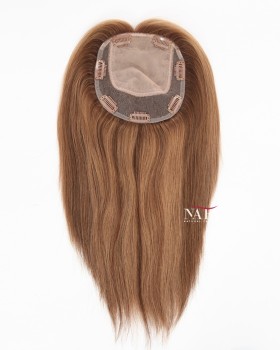 12 All One Length Light Brown Highlights on Dark Brown Silk Topper Hair for Women