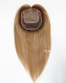 12 Inch Strawberry Blonde Human Hair Topper Silk Base for Women