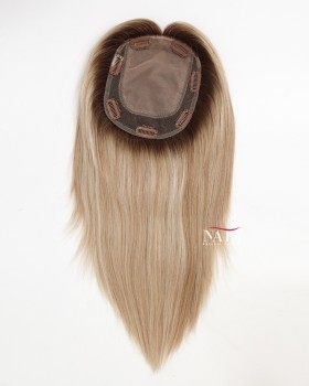12All One length Brown Roots Blonde Real Human Hair Wiglets for Women