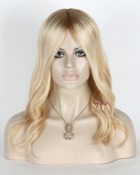 14-Inch Brown Roots Blonde Loose Wave Human Hair Wig