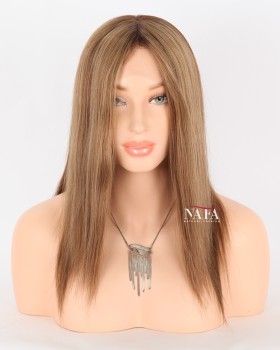14-Inch Chestnut Brown Straight Human Hair Wig for Women