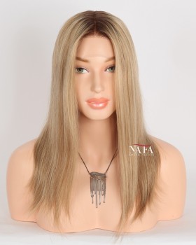 14-Inch Mid Length Ombre Brown Roots Orange Wig 