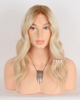 14-Inch Slight Wave Skunk Stripe Blonde Ombre Wavy Wig