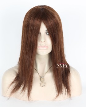 14-inch Straight Chestnut Medium Brown Human Hair Wig