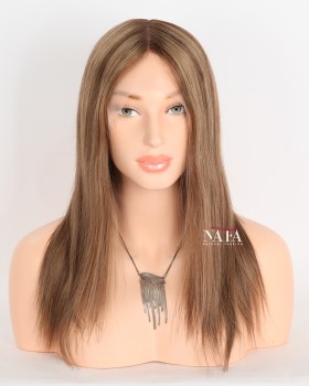 14-inch Straight Ombre Brown Glueless Human Hair Wig
