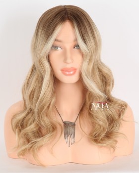 16-Inch Beach Curl Skunk Stripe Ombre Human Hair Wig