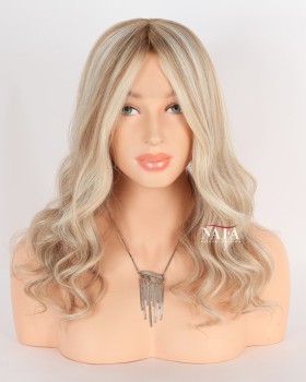 16-Inch Beach Wave Glueless Frontal Human Hair Wig