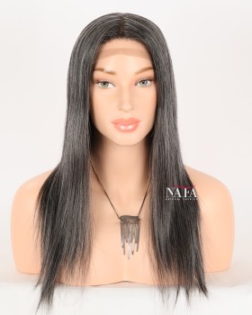 16-Inch Black Gray Human Hair Wig for Older Ladies