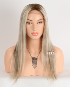 16-Inch Blonde Highlight Human Hair Glueless Straight Lace Front Wig
