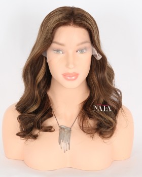 16-Inch Chocolate Dark Brown Highlight Human Hair Wig