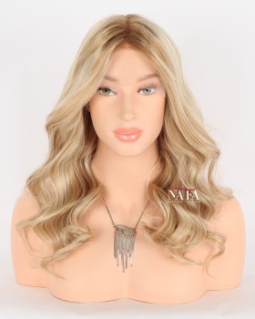 16-Inch Lace Front Blonde Ombre Human Hair Wigs for Women