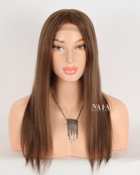 16-Inch Light Brown Human Hair Permanent Medical Wig for Alopecia