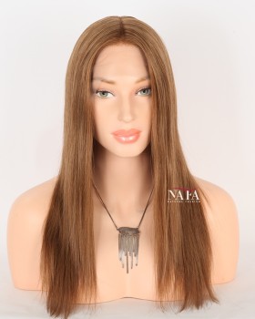 16-Inch Light Golden Brown Real Human Hair Wig for Women 