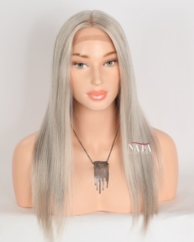 16-Inch Long European Human Hair White Blonde and Black Wig