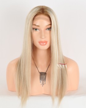 16-Inch Natural Looking Blonde Hair Brown Roots Female Wig for Hair Loss