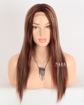 16-Inch Natural Looking Brown Wig with Blonde Highlights for Hair Loss