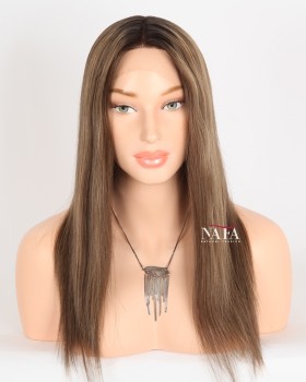 16-Inch Ombre Black Roots Highlight Brown Lace Front Wig