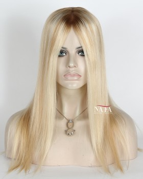 16-Inch Ombre Blonde Straight Glueless Human Hair Wig