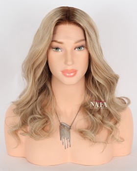 16-Inch Ombre Human Hair Beach Wave Wig for Women