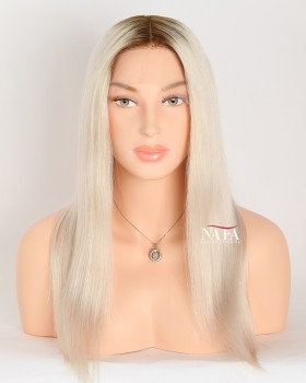 16-Inch Ombre White Platinum Blonde Hair Wig with Dark Roots