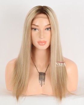 16-Inch Real Hair Blonde Wig with Dark Roots for Bald Women