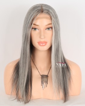 16-Inch Salt and Pepper Grey Human Hair Wig for Women