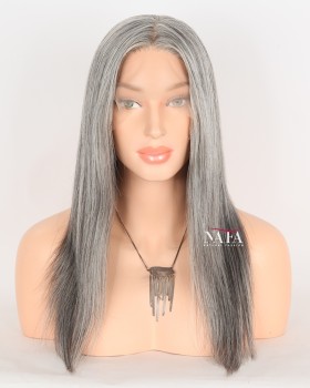 16-Inch Salt and Pepper Grey Natural Human Hair Wig for Women