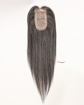 16-Inch Salt and Pepper Silk Human Hair Topper for Thinning Hair On Top