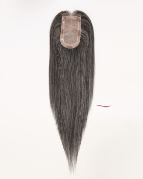 16-Inch Salt and Pepper Silk Human Hair Topper for Thinning Hair On Top