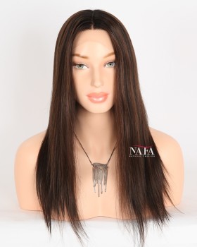 16-Inch Straight Black Wig with Brown Highlights