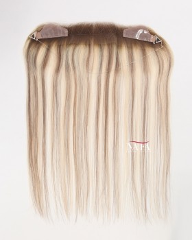 16-Inch Straight Light Brown Hairline Topper with Blonde Highlights