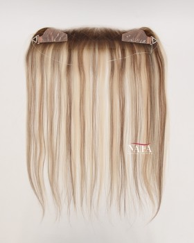 16-Inch Straight Light Brown Hairline Topper with Blonde Highlights